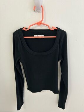 Hollister Black Ribbed Long Sleeve Scoop-Neck Top XS